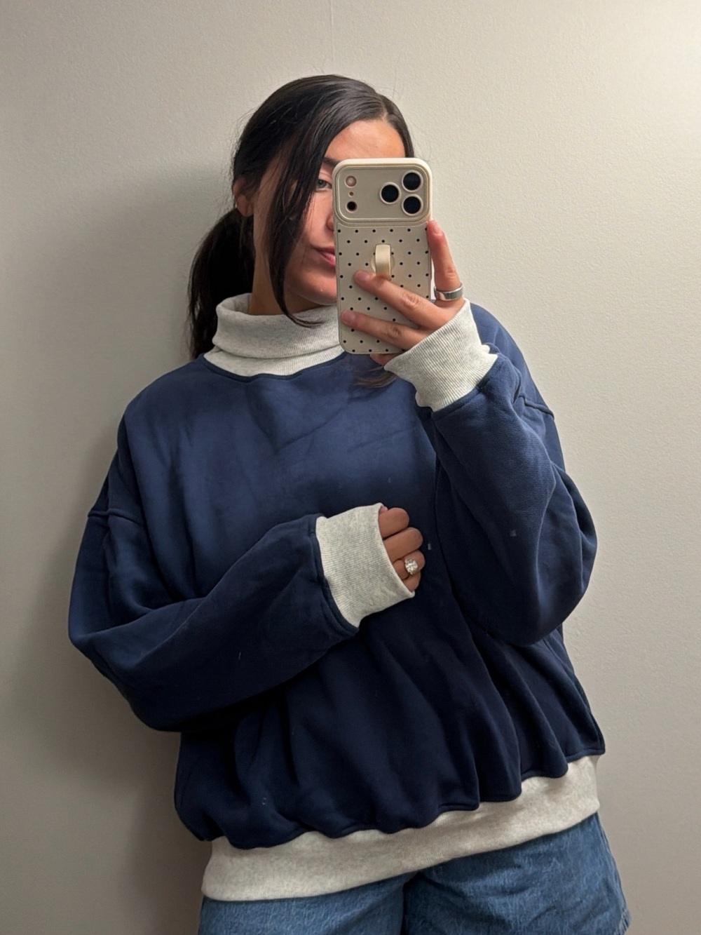 Navy Women's Layered-Turtleneck Pullover Sweater